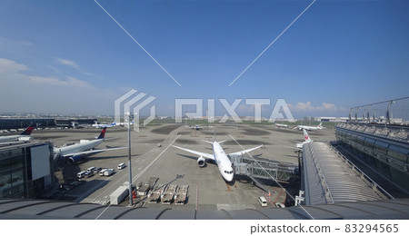 Airplane with a ramp connected Airplane with a ramp connected 83294565