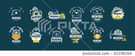 Digital currency mining. Helmet and pick. Vector illustration 83296264