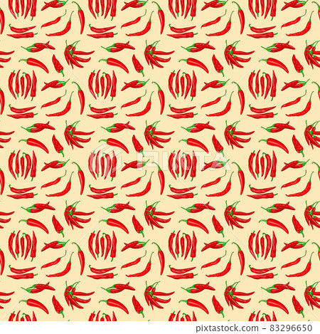 Digital illustration of a seamless pattern of red hot cayenne pepper pods on a yellow background Digital illustration of a seamless pattern of red hot cayenne pepper pods on a yellow background 83296650