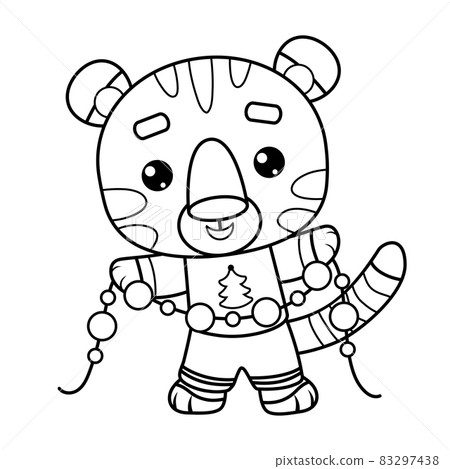 Coloring book for kids, Christmas character tiger and garland 83297438
