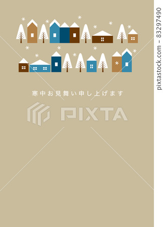 帶有雪和城市景觀的冬季問候插圖明信片 帶有雪和城市景觀的冬季問候插圖明信片 83297490