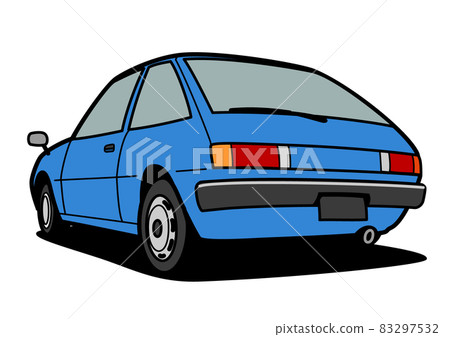 懷舊國產緊湊型車後視藍車插畫 懷舊國產緊湊型車後視藍車插畫 83297532