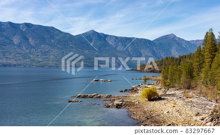 Scenic View of Kootenay Lake. Sunny Fall Season Day. 83297667