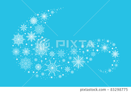 Snowflake wind. Cartoon winter star element. Frozen snowfall wave. Blizzard swirl. Christmas and New Year curve decoration. Falling snowy festive glitter. Vector snowstorm curl banner 83298775
