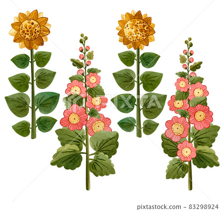Cute watercolour set with farm's flowers. Isolated on white background. 83298924