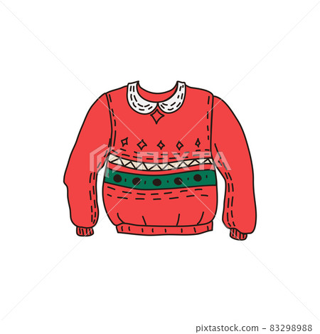 Ugly Red Sweater in the doodle style. Funny Christmas clothes. Vector hand-drawn illustration. 83298988