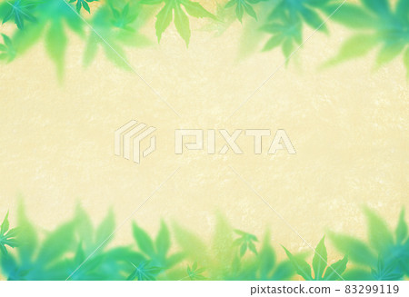 Background frame material with green maples on the top and bottom against the background of Japanese paper Background frame material with green maples on the top and bottom against the background of Japanese paper 83299119