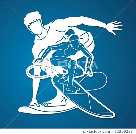 Group of Surfer Action Surfing Sport Players Cartoon Graphic Vector Group of Surfer Action Surfing Sport Players Cartoon Graphic Vector 83299281