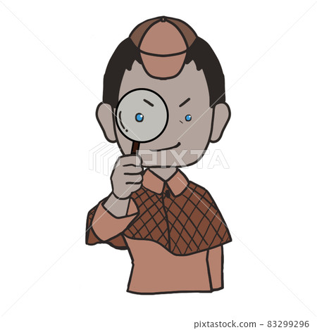 Middle-aged detective looking through a magnifying glass (male 2) Middle-aged detective looking through a magnifying glass (male 2) 83299296