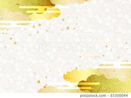 Japanese-style frame horizontal with gold leaf clouds and florets 83300044