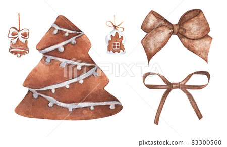 Set of Christmas decorations. Watercolor elements on white background. Set of Christmas decorations. Watercolor elements on white background. 83300560