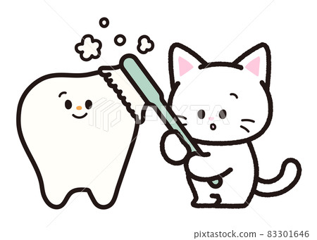 White cat brushing teeth 83301646
