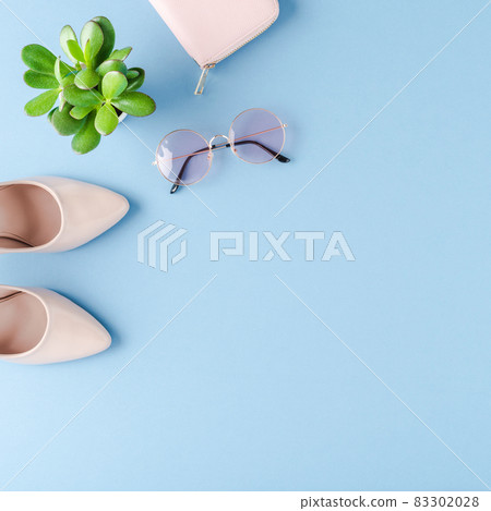 Set with women outfit and copyspace. Flat lay 83302028