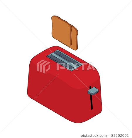 Red toaster with toast in isometric view.  83302091
