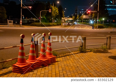Color cones waiting for their role at night Color cones waiting for their role at night 83302129