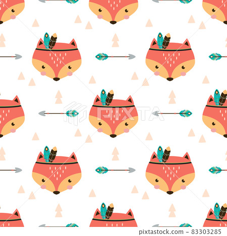 seamless pattern with cute tribal fox, vector illustration 83303285