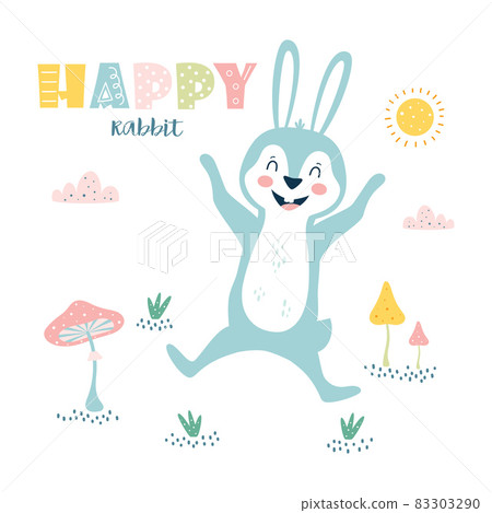 children card with cartoon cute happy rabbit 83303290