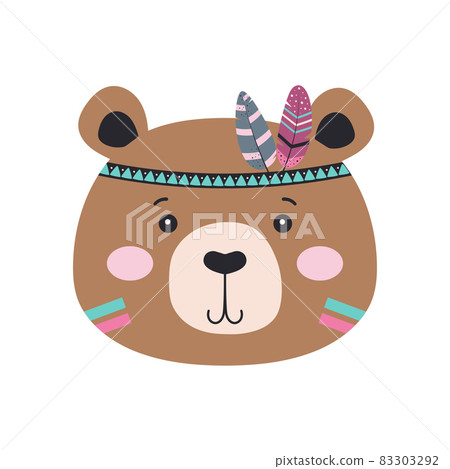 card with cartoon tribal bear, vector illustration 83303292