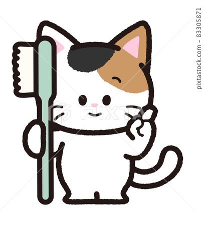 Calico cat with a toothbrush Calico cat with a toothbrush 83305871