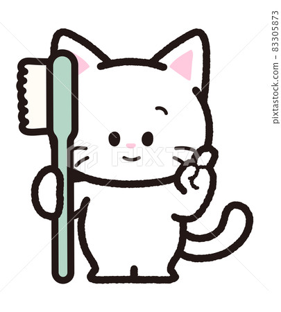 White cat with a toothbrush White cat with a toothbrush 83305873
