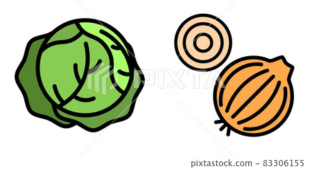 cabbage and onions Vector illustration of vegetables. Eco-friendly food. Vegetarian food 83306155
