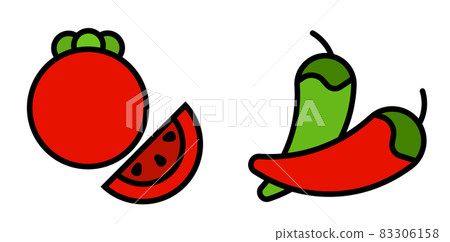 tomato and pepper are red and green. Vector illustration of vegetables. Eco-friendly food. Vegetarian food tomato and pepper are red and green. Vector illustration of vegetables. Eco-friendly food. Vegetarian food 83306158