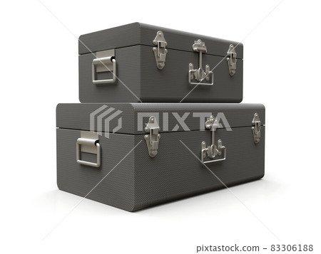 Set of two gray leather suitcases with exquisite clasps. Classic premium design with centuries-old traditions. Modern new product in vintage style. 3d illustration. Set of two gray leather suitcases with exquisite clasps. Classic premium design with centuries-old traditions. Modern new product in vintage style. 3d illustration. 83306188