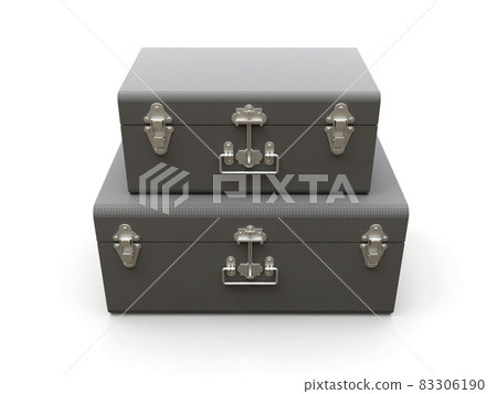 Set of two gray leather suitcases with exquisite clasps. Classic premium design with centuries-old traditions. Modern new product in vintage style. 3d illustration. Set of two gray leather suitcases with exquisite clasps. Classic premium design with centuries-old traditions. Modern new product in vintage style. 3d illustration. 83306190