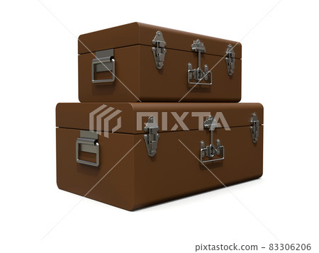 Set of two brown leather suitcases with exquisite clasps. Classic premium design with centuries-old traditions. Modern new product in vintage style. 3d illustration. Set of two brown leather suitcases with exquisite clasps. Classic premium design with centuries-old traditions. Modern new product in vintage style. 3d illustration. 83306206