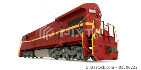 Modern diesel railway locomotive with great power and strength for moving long and heavy railroad train. 3d rendering. Modern diesel railway locomotive with great power and strength for moving long and heavy railroad train. 3d rendering. 83306222