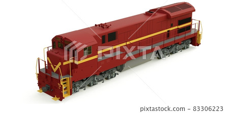 Modern diesel railway locomotive with great power and strength for moving long and heavy railroad train. 3d rendering. Modern diesel railway locomotive with great power and strength for moving long and heavy railroad train. 3d rendering. 83306223