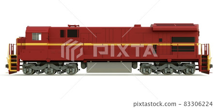 Modern diesel railway locomotive with great power and strength for moving long and heavy railroad train. 3d rendering. Modern diesel railway locomotive with great power and strength for moving long and heavy railroad train. 3d rendering. 83306224
