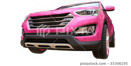 Compact city crossover pink color on a white background. 3d rendering. Compact city crossover pink color on a white background. 3d rendering. 83306295