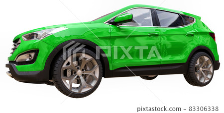 Compact city crossover green color on a white background. 3d rendering. Compact city crossover green color on a white background. 3d rendering. 83306338