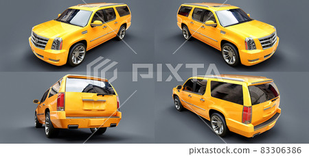 Set big yellow premium SUV on a gray background. 3d rendering. Set big yellow premium SUV on a gray background. 3d rendering. 83306386