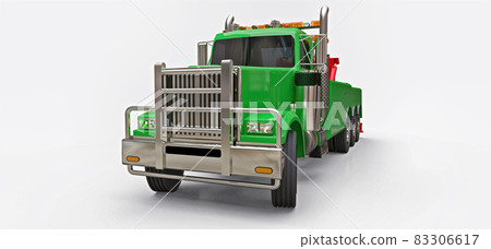 Green cargo tow truck to transport other big trucks or various heavy machinery. 3d rendering. 83306617