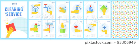2022 vector annual calendar with cleaning company employees. 2022 vector annual calendar with cleaning company employees. 83306949