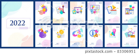 2022 annual calendar template with marketing infographic icons. 2022 annual calendar template with marketing infographic icons. 83306951