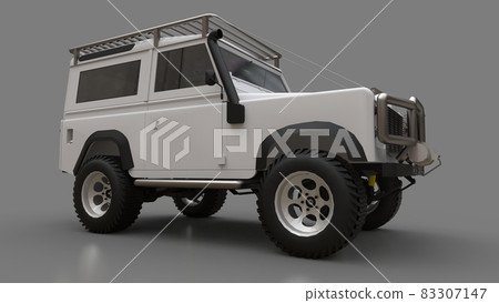 White old small SUV tuned for difficult routes and expeditions. 3d rendering. 83307147