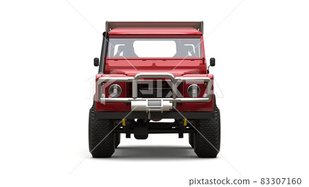 Red old small SUV tuned for difficult routes and expeditions. 3d rendering. Red old small SUV tuned for difficult routes and expeditions. 3d rendering. 83307160