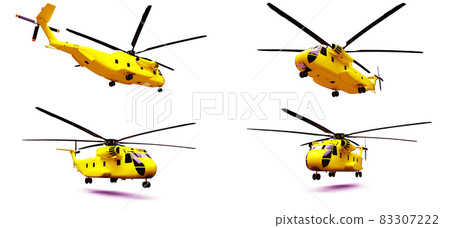 Set military transport or rescue red helicopter on white background. 3d illustration. 83307222