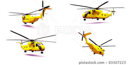 Set military transport or rescue red helicopter on white background. 3d illustration. 83307223