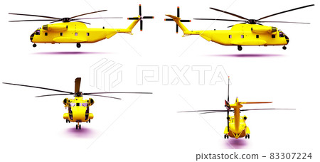 Set military transport or rescue red helicopter on white background. 3d illustration. 83307224