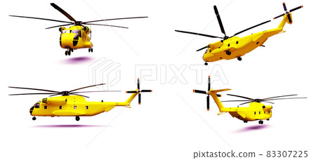 Set military transport or rescue red helicopter on white background. 3d illustration. 83307225