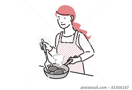 A woman cooking in a frying pan A woman cooking in a frying pan 83308187