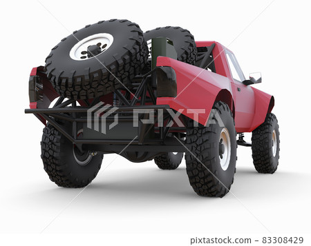 Most prepared red sports race truck for the desert terrain. 83308429