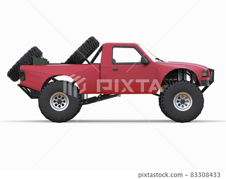 Most prepared red sports race truck for the desert terrain. 83308433