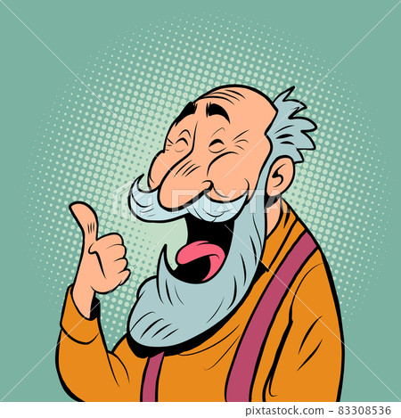 an old man with a gray beard laughs. Positive elderly senor 83308536