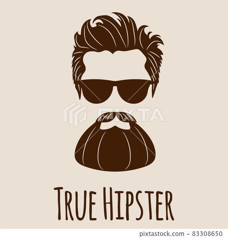 Bearded Hipster silhouette with lettering - True Hipster. Bearded Hipster silhouette with lettering - True Hipster. 83308650