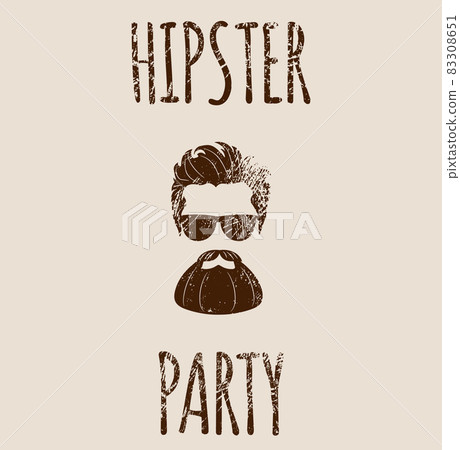 Bearded Hipster silhouette with lettering - Hipster party. Fashion Vector illustration eps 10 isolated on white background. Bearded Hipster silhouette with lettering - Hipster party. Fashion Vector illustration eps 10 isolated on white background. 83308651